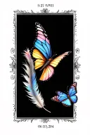 feathers and butterflies dates 05/21/1991-06/13/2024 tattoo design idea