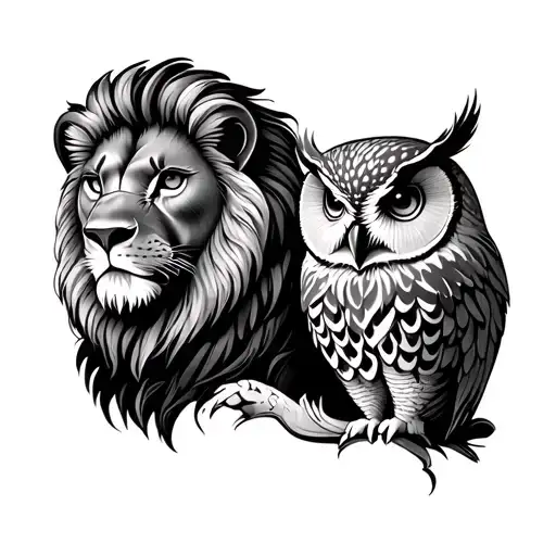 lion and owl night and day  tattoo design idea