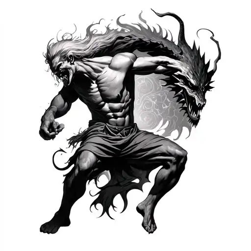 man fighting his demons tattoo design idea