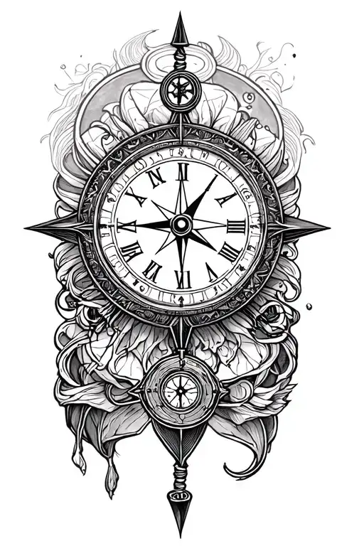 compass and clock tattoo design idea
