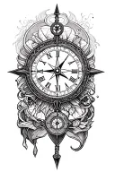 compass and clock tattoo design idea
