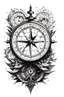 compass and clock tattoo design idea