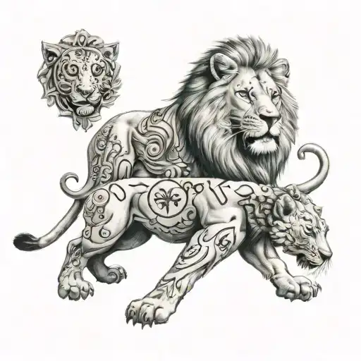 A staff accountant counting love and friendship as currency with a lion guardian tattoo design idea