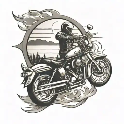 motorcycle riding into the sunset tattoo design idea