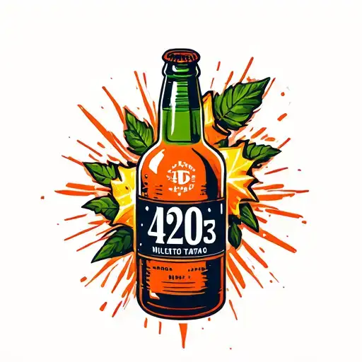 traditional Molotov cocktail bottle with numbers 42025 tattoo design idea