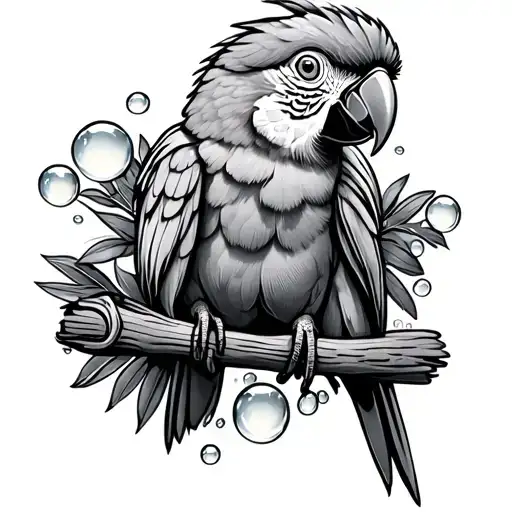 bubbles, parrot, key west, tin cup tattoo design idea