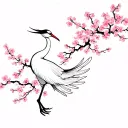 Japanese crane dance in air surrounded by cherry blossom tree tattoo design idea
