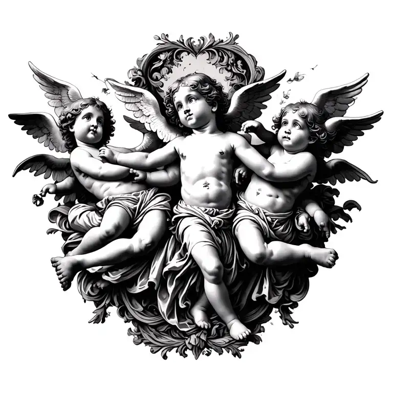 classical art tattoo design featuring cherubs flying tattoo design idea