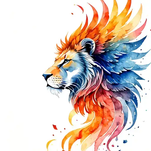 half lion half phoenix rising tattoo design idea