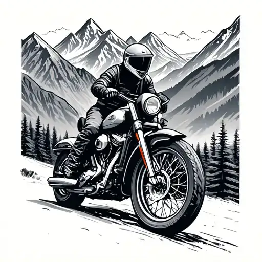 mountains motorcycle adventure tattoo design idea