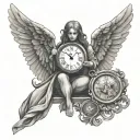arch angel holding a clock tattoo design idea