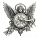 arch angel holding a clock tattoo design idea