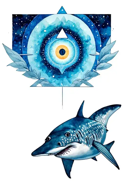 Lemurian starseed tattoo with spiral, whale shark markings, Pleiadian star cluster, triangle with third eye" tattoo design idea