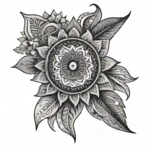 half sun, half mandala tattoo design idea