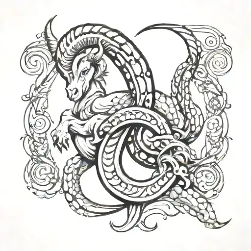 capricorn sign mixed wirh the aries sign intertwined tattoo design idea
