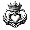 skeleton hands claddagh with normal heart and crown tattoo design idea