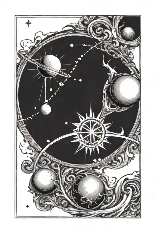vertical minimalist design with  a sun, planet venus, libra symbol tattoo design idea