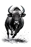 buffalo running towards lighting storm tattoo design idea