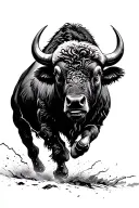 buffalo running towards lighting storm tattoo design idea