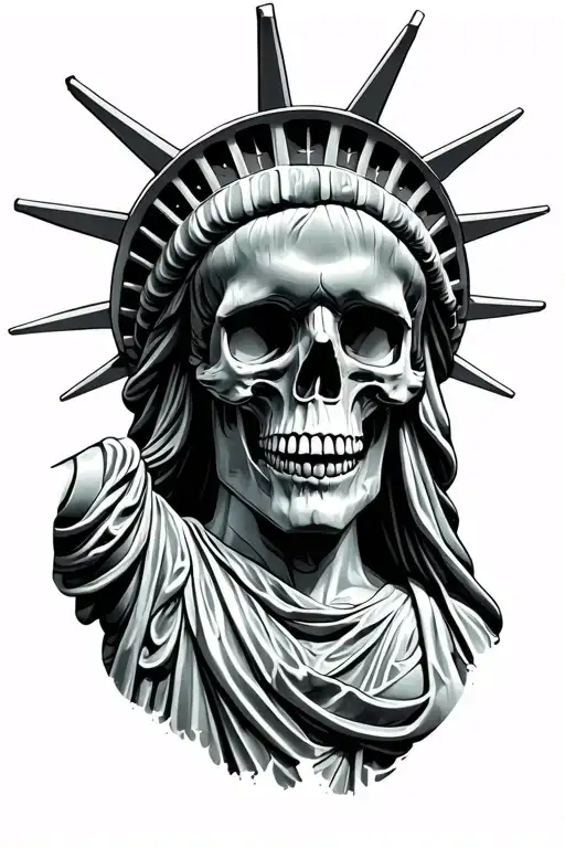 statue of liberty skulls tattoo design idea