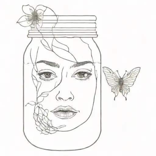 jar of flies with half childs face looking through tattoo design idea