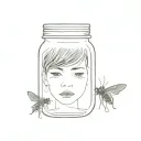 jar of flies with half childs face looking through tattoo design idea