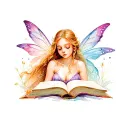 fairy reading a book open in front tattoo design idea