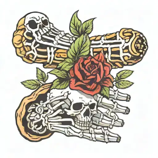 Skeleton hand holding sicilian cannolo tattoo design idea