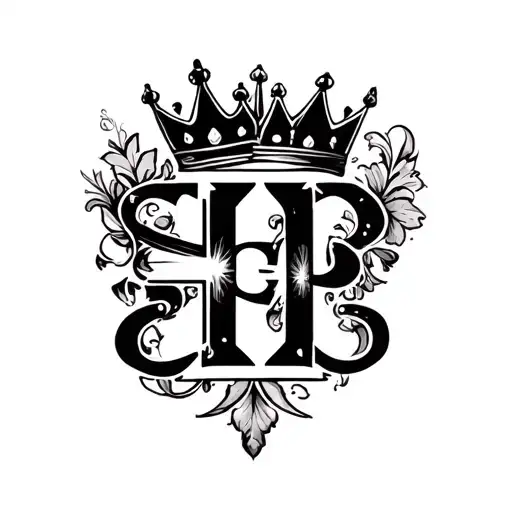 A black and white H, S, E and P all with crowns over the top of them with an empty space in the middle of them to form a tattoo design idea
