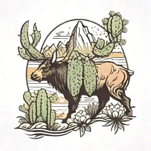 cactus, mountain, longhorn, pine trees, ocean tattoo design idea