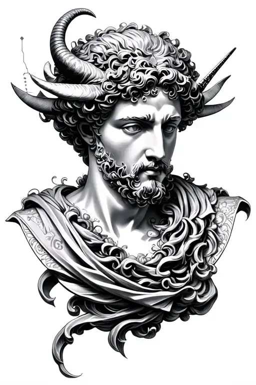 Bust of Louve with constellation of Gemini and Capricorn tattoo design idea