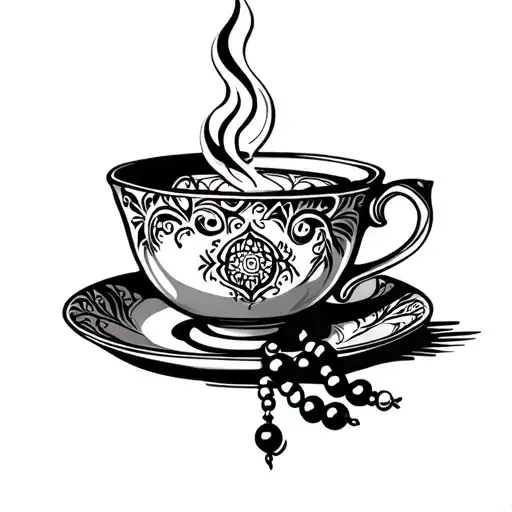 teacup with prayer beads tattoo design idea