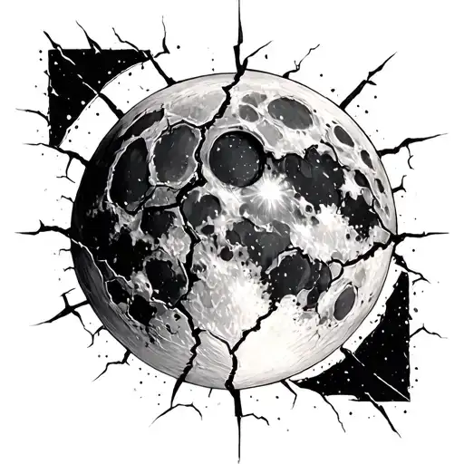 cracked moon tattoo design idea