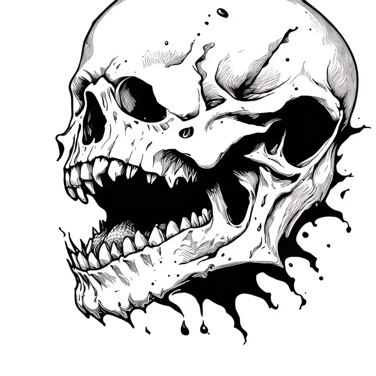 skull with mouth open ripping through skin with demon eyes in color tattoo design idea