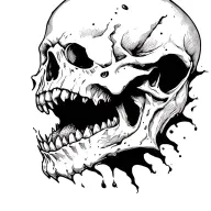 skull with mouth open ripping through skin with demon eyes in color tattoo design idea