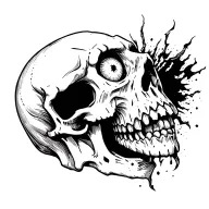 skull with mouth open ripping through skin with demon eyes in color tattoo design idea