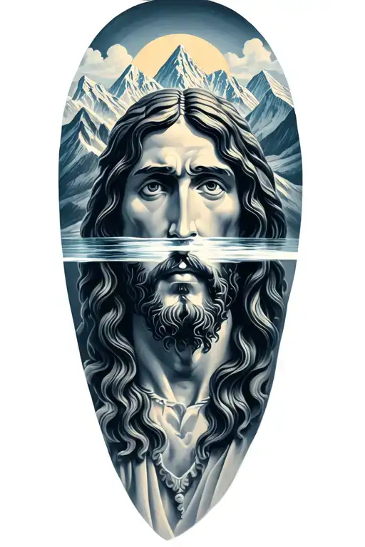 Jesus and mountains reflected tattoo design idea