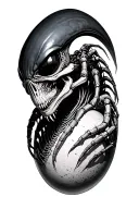 Xenomorph evolution with egg, facehugger and alien tattoo design idea