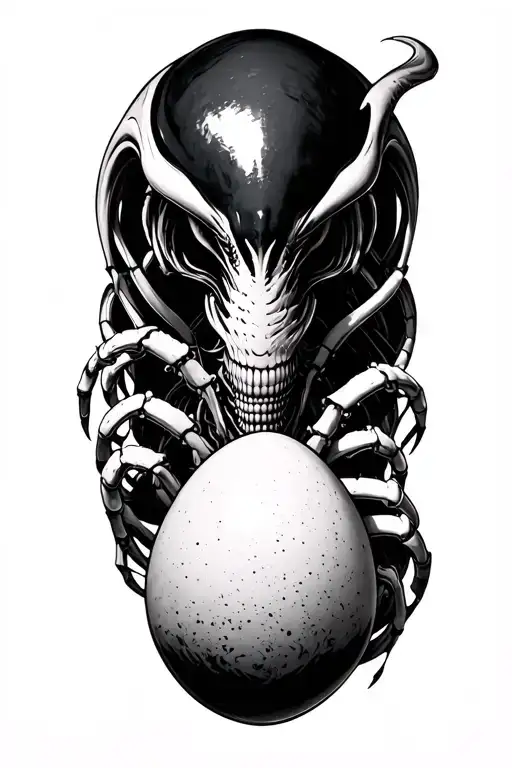 Xenomorph evolution with egg, facehugger and alien tattoo design idea