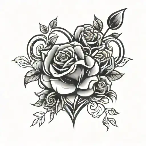 paw print heart roses tattoo design idea