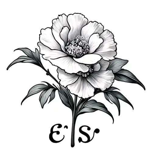 carnation and snowdrop flowers with the initials es tattoo design idea