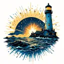 lighthouse with stars and sparkles coming out of it tattoo design idea