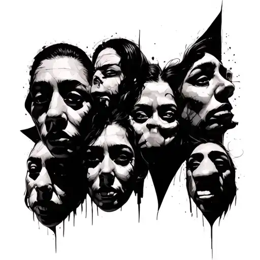 faces with haha around it tattoo design idea