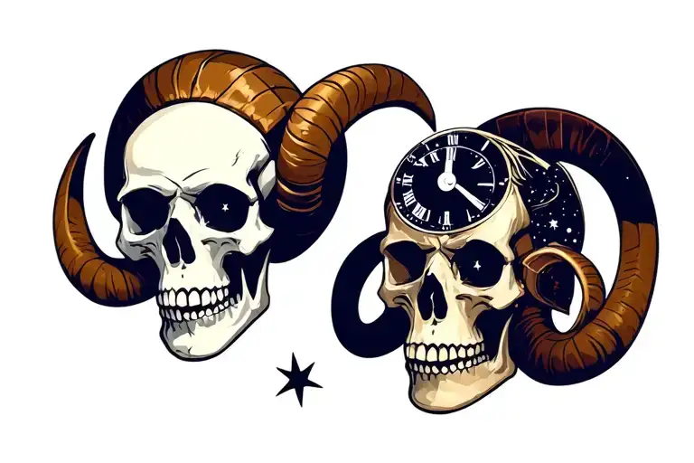 aries constellation and skulls and time piece tattoo design idea
