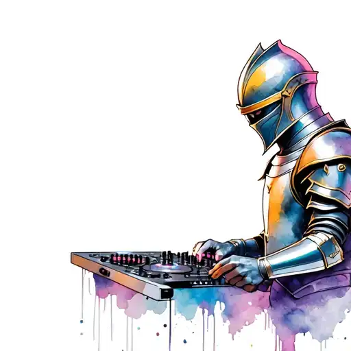 a knight being a DJ on a rave tattoo design idea