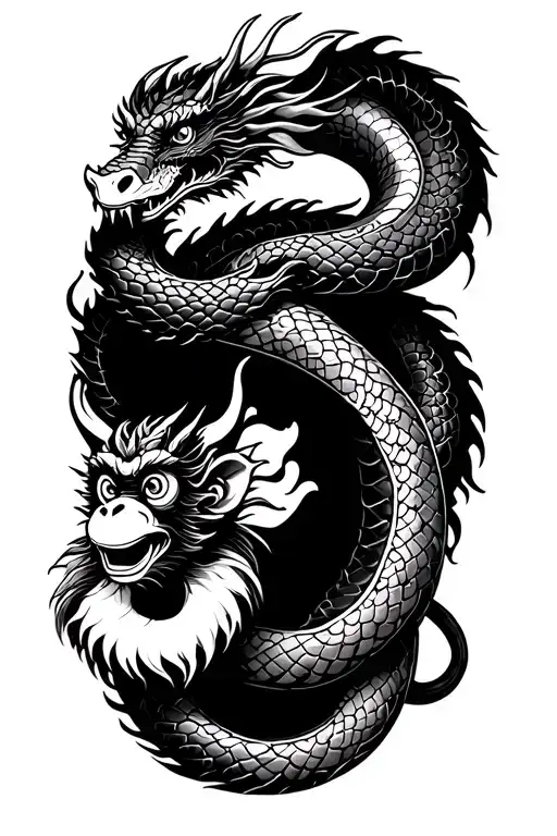 snake dragon and monkey japanese style tattoo design idea