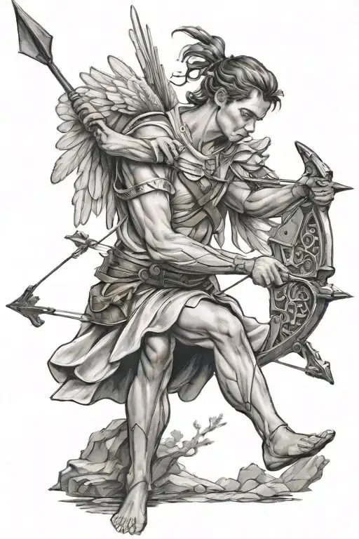 angel archer male shooting arrow  tattoo design idea