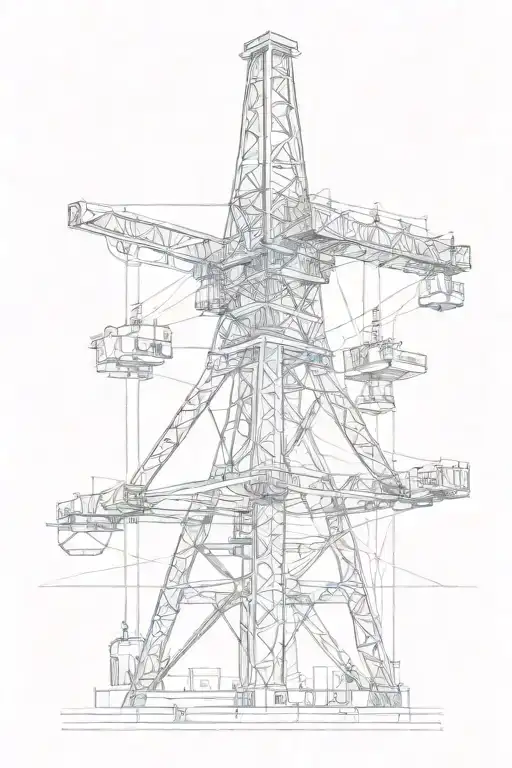 "An oil derrick trophy with intricate latticework. Black and gray design with subtle golden highlights tattoo design idea