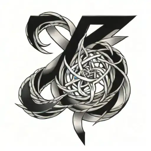 777 intertwined tattoo design idea