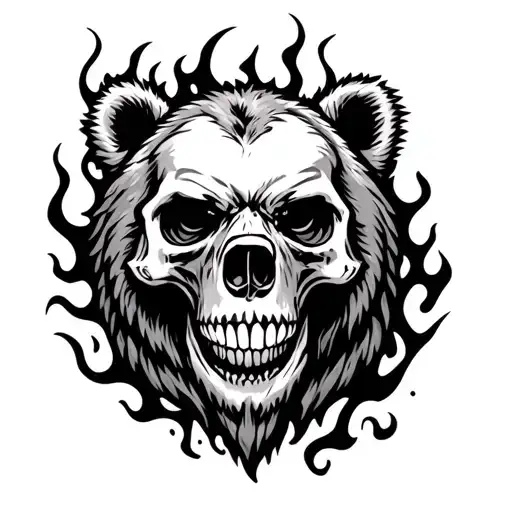 skull, bear, flames tattoo design idea